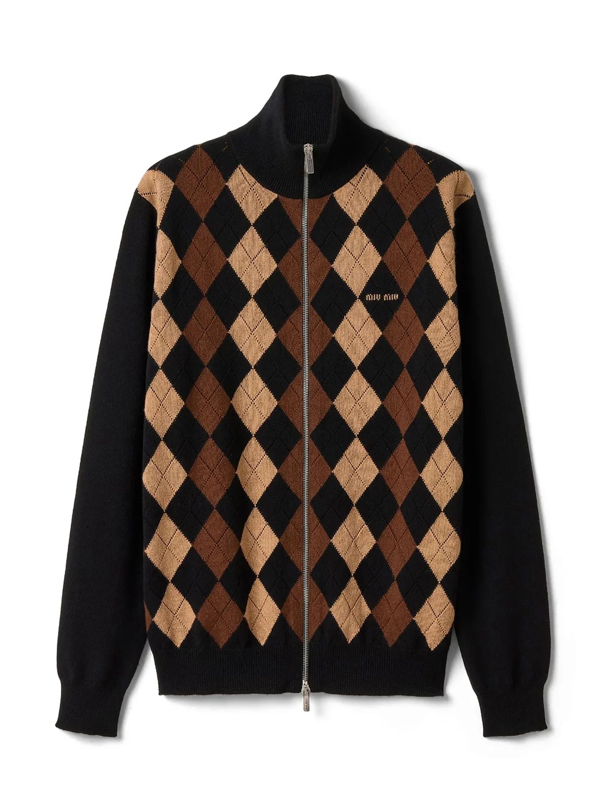 Miu Miu Argyle Cashmere Zip-Up Cardigan