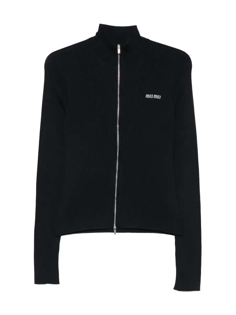 Miu Miu Cotton Zip-Up Cardigan | Image 1 Miu Miu Cotton Zip-Up Cardigan | Image 1
