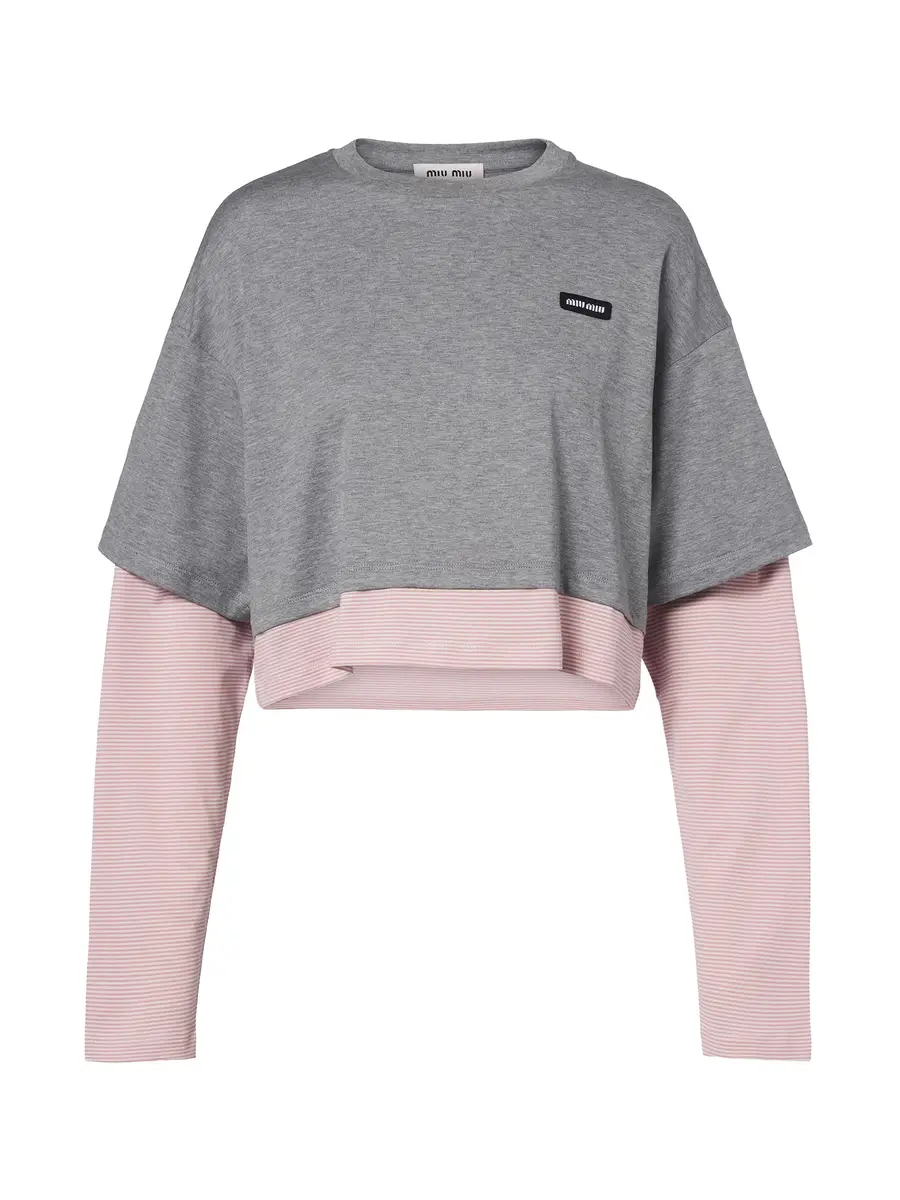 Miu Miu Layered Cotton Jersey T-Shirt | Image 1 Miu Miu Layered Cotton Jersey T-Shirt | Image 1