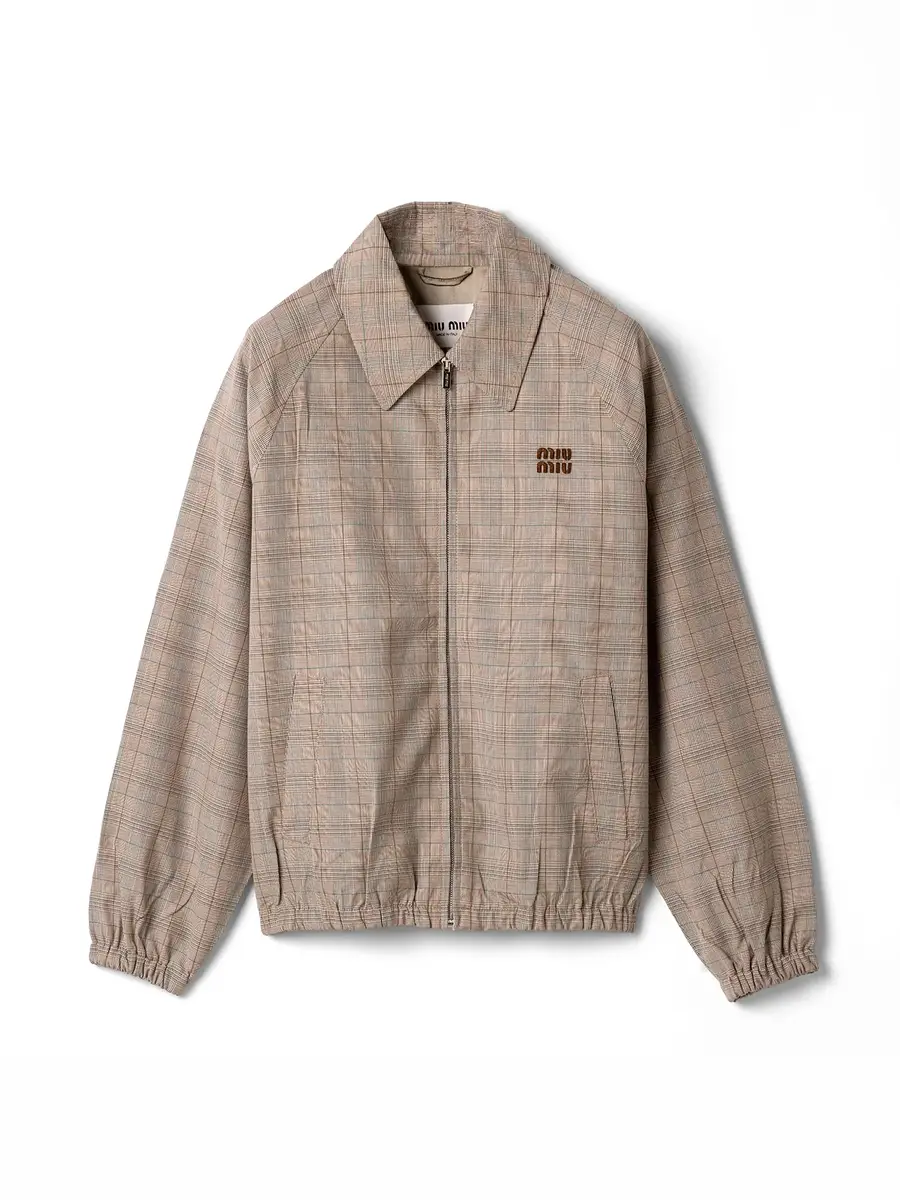 Miu Miu Prince of Wales Checked Blouson Jacket | Image 1 Miu Miu Prince of Wales Checked Blouson Jacket | Image 1
