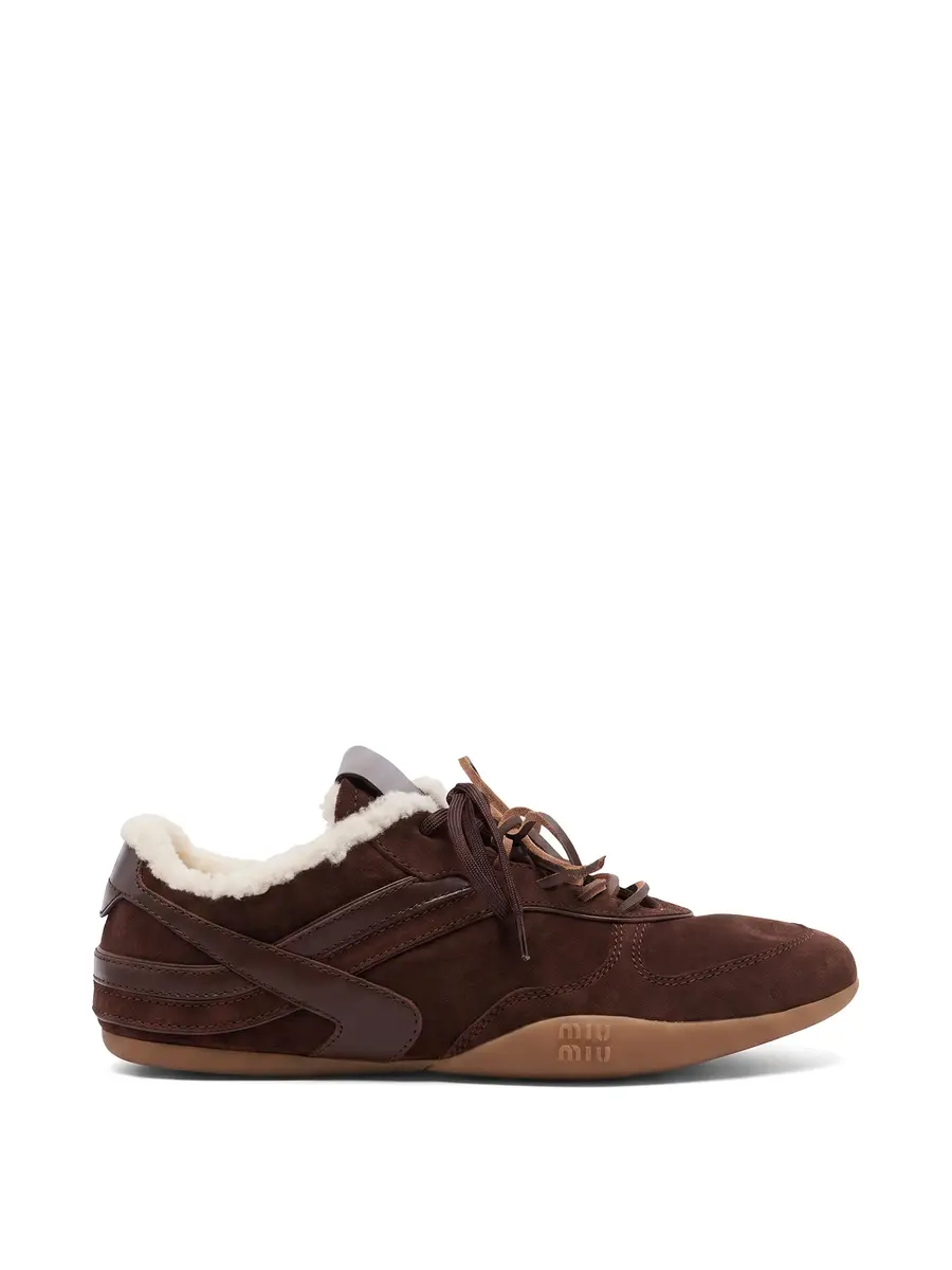 Miu Miu Shearling-Lined Suede Gymnasium Sneakers | Image 1 Miu Miu Shearling-Lined Suede Gymnasium Sneakers | Image 1