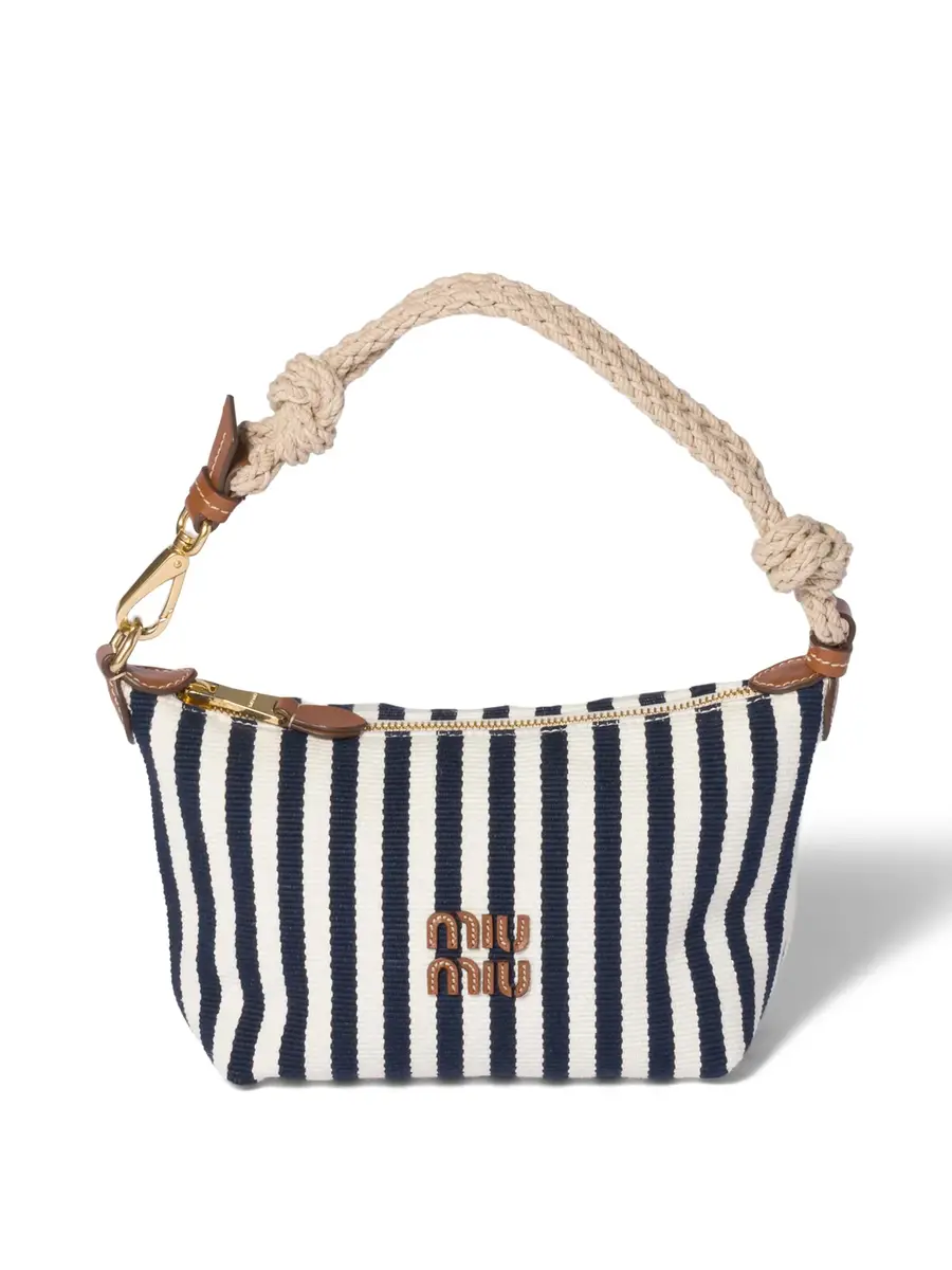 Miu Miu Striped Cotton and Leather Pouch | Image 1 Miu Miu Striped Cotton and Leather Pouch | Image 1
