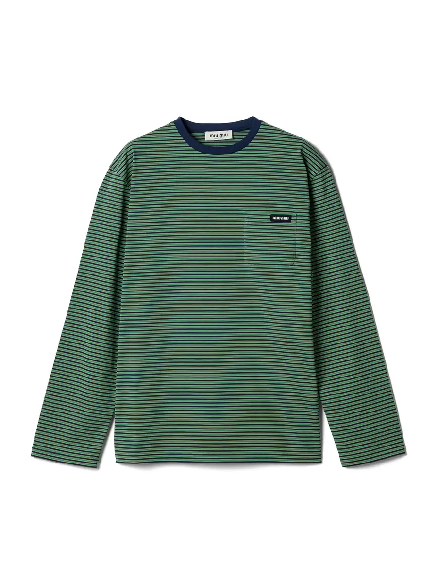 Miu Miu Striped Cotton Jersey T-Shirt | Image 1 Miu Miu Striped Cotton Jersey T-Shirt | Image 1