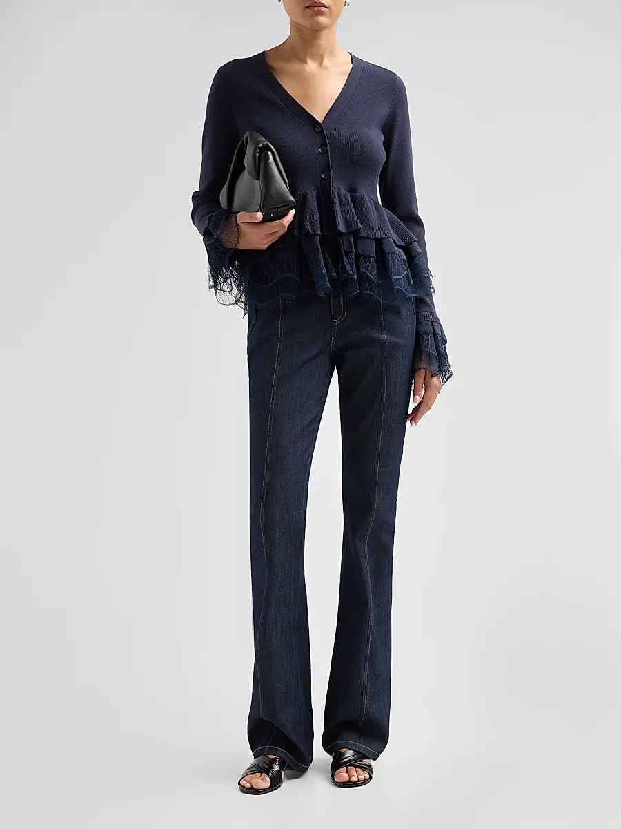 Cinq à Sept Women's Dolly Ruffled Lace-Trimmed Peplum Cardigan | Thumbnail 2
