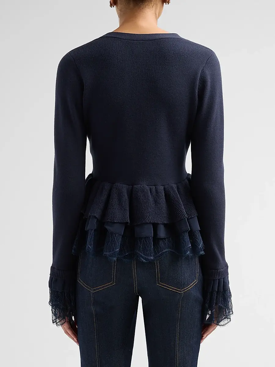 Cinq à Sept Women's Dolly Ruffled Lace-Trimmed Peplum Cardigan | Thumbnail 3