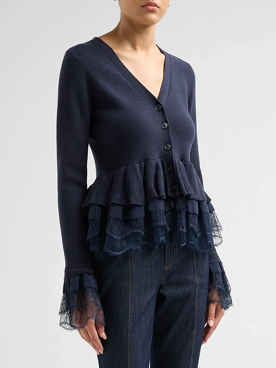 Cinq à Sept Women's Dolly Ruffled Lace-Trimmed Peplum Cardigan | Thumbnail 4