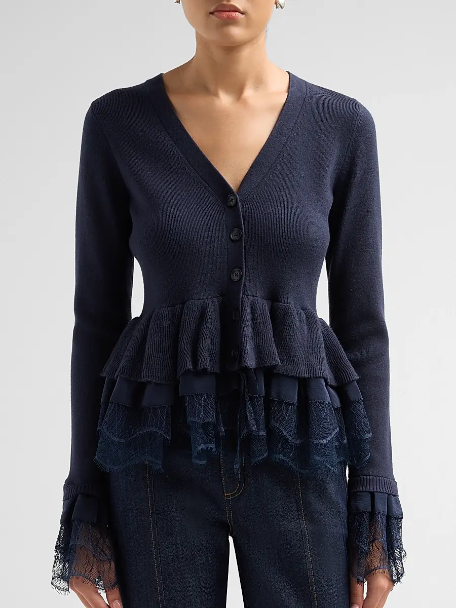 Cinq à Sept Women's Dolly Ruffled Lace-Trimmed Peplum Cardigan | Thumbnail 5