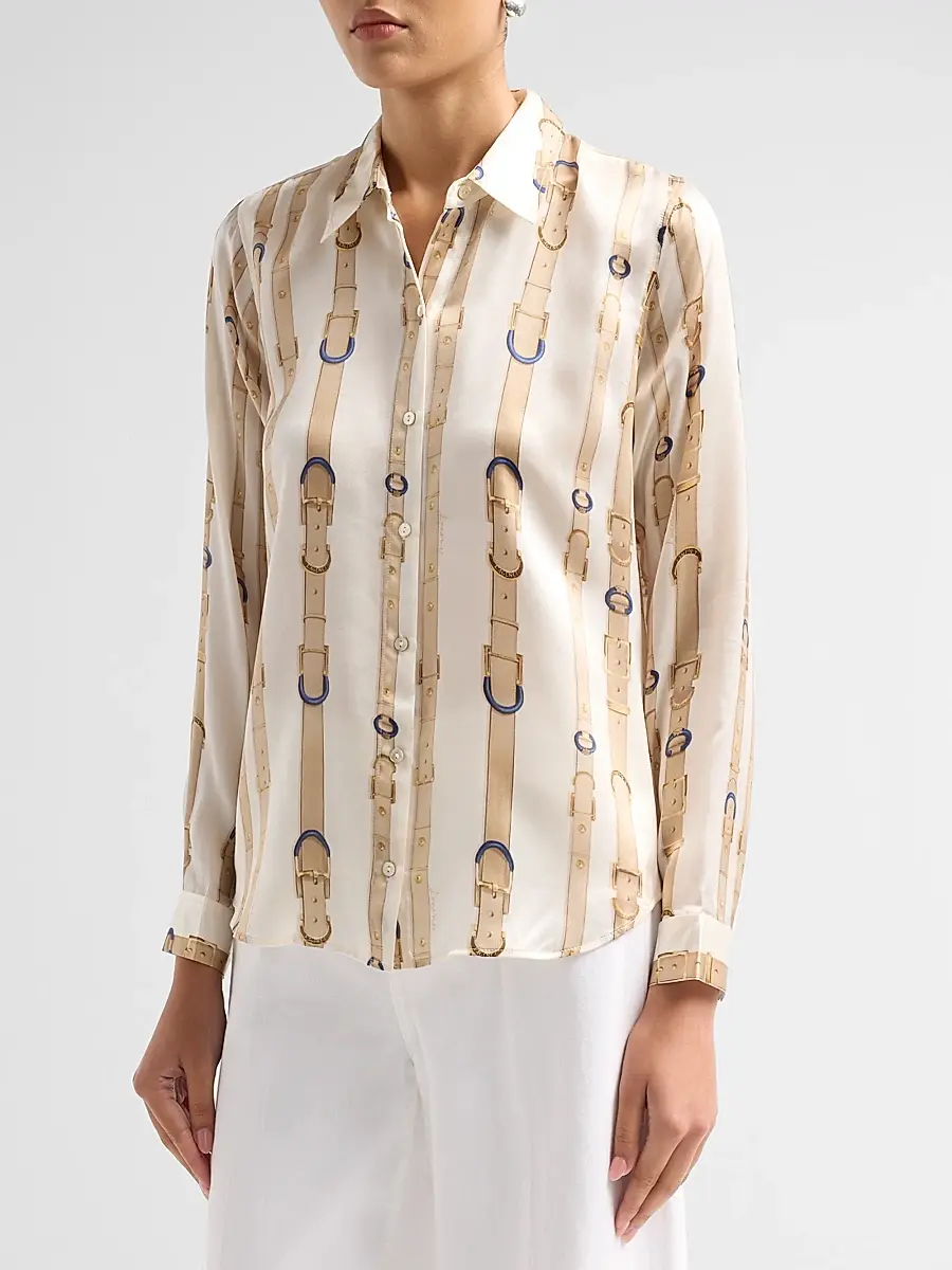 L'Agence Women's Tyler Belt Print Silk Blouse | Thumbnail 4