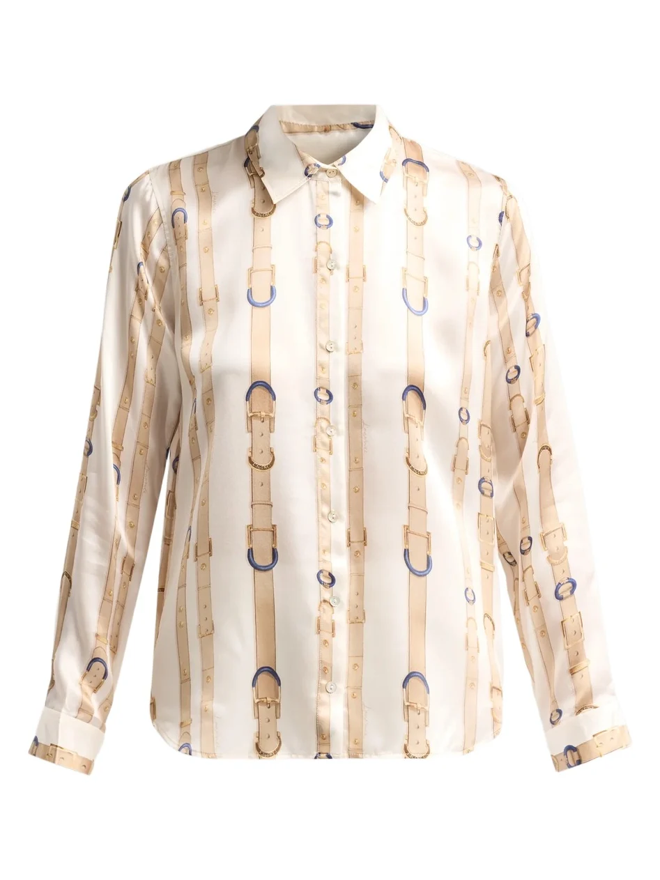 Women's Tyler Belt Print Silk Blouse Women's Tyler Belt Print Silk Blouse