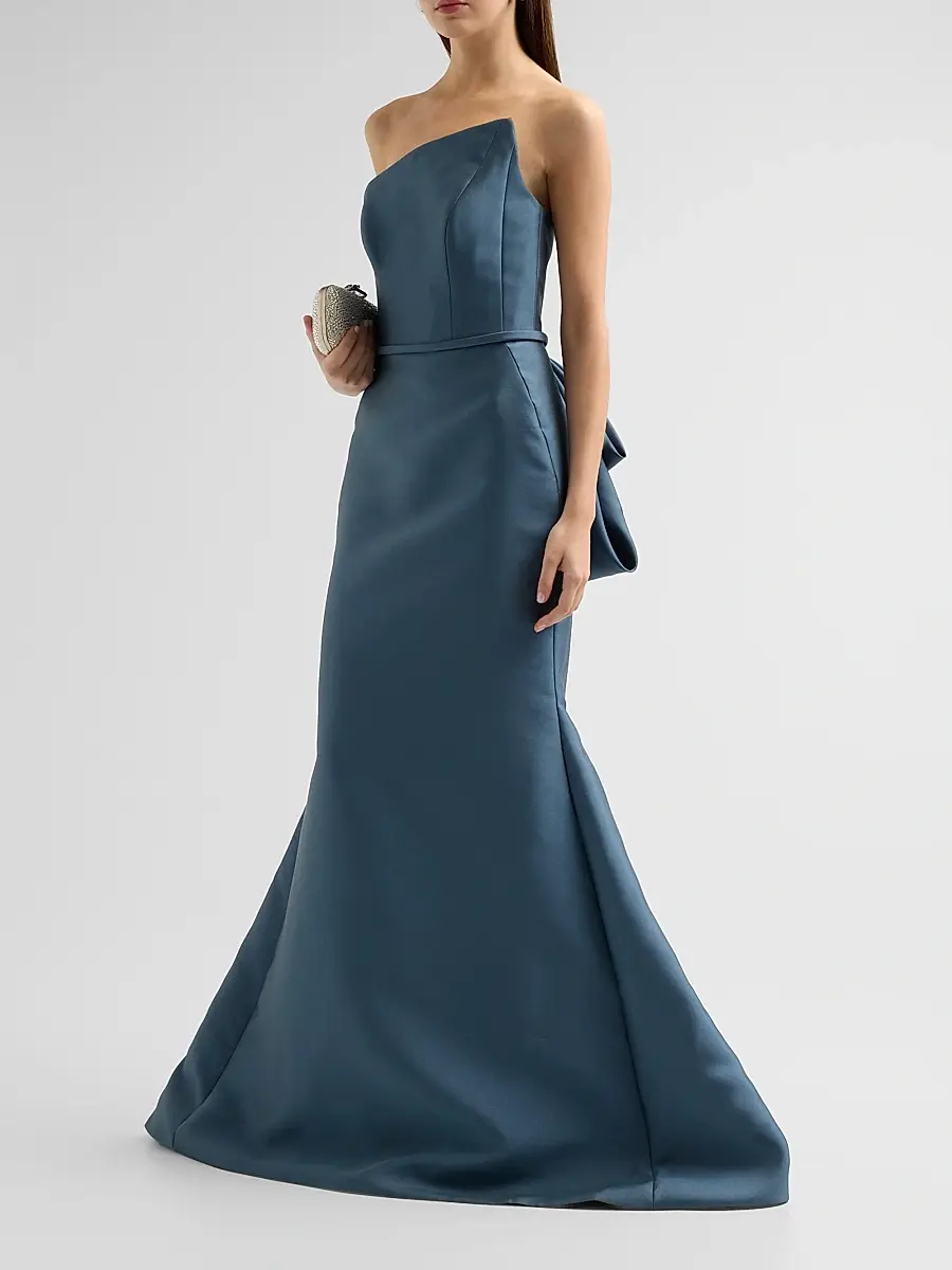 Amsale Women's Satin Asymmetric Bow Gown | Thumbnail 4 Amsale Women's Satin Asymmetric Bow Gown | Thumbnail 4