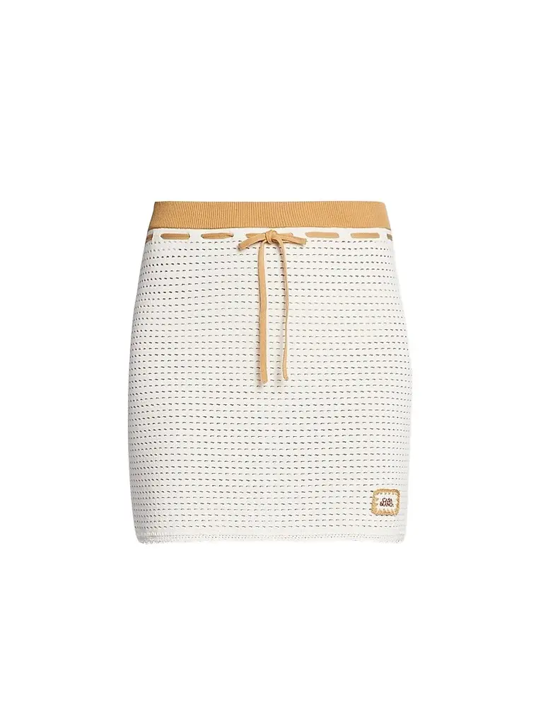 Women's Perforated-Cotton Knit Drawstring Miniskirt
