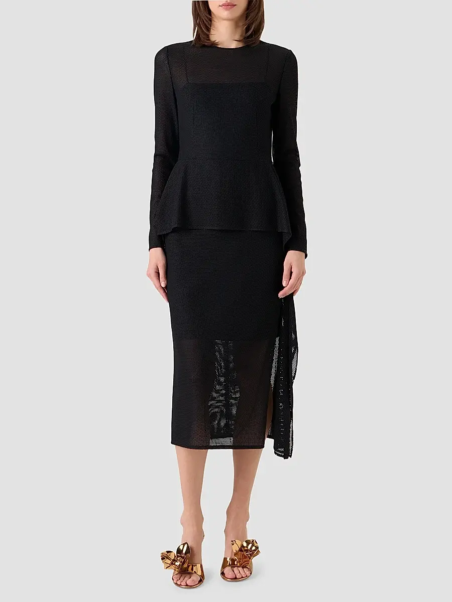 Akris Women's Mesh Draped Crewneck Midi-Dress | Thumbnail 2 Akris Women's Mesh Draped Crewneck Midi-Dress | Thumbnail 2