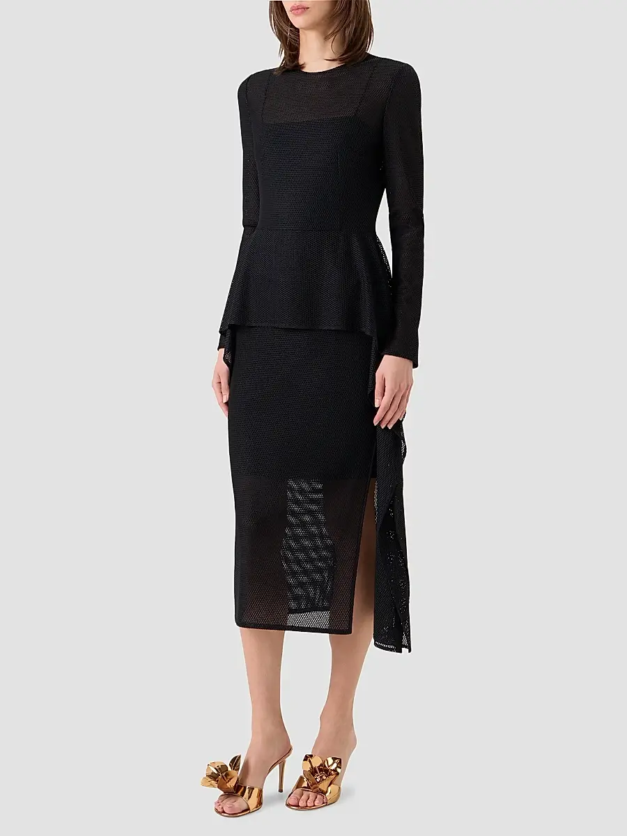 Akris Women's Mesh Draped Crewneck Midi-Dress | Thumbnail 6 Akris Women's Mesh Draped Crewneck Midi-Dress | Thumbnail 6