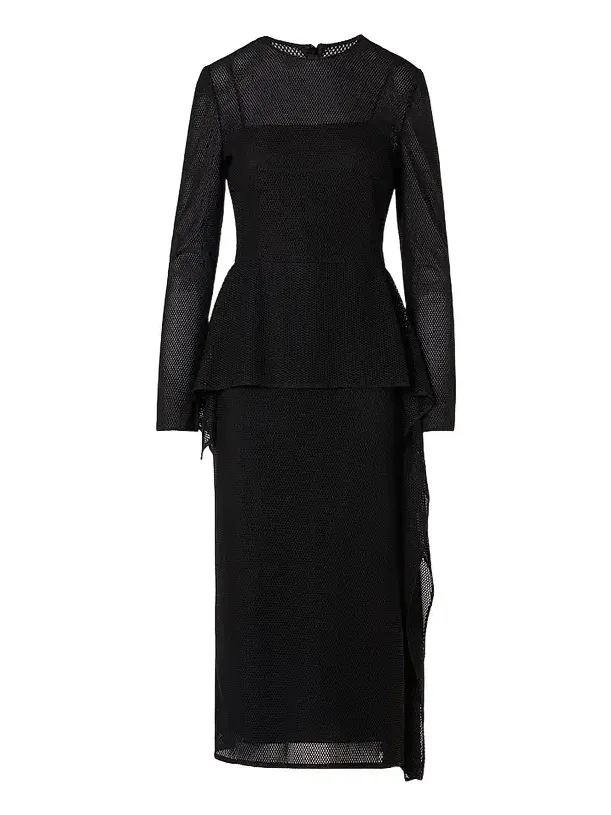 Women's Mesh Draped Crewneck Midi-Dress Women's Mesh Draped Crewneck Midi-Dress