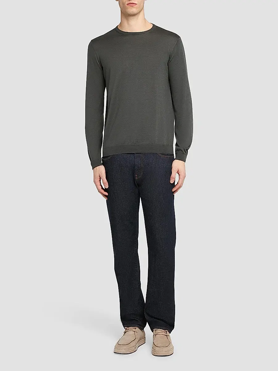 Giorgio Armani Men's Silk-Cotton Crewneck Sweater | Thumbnail 2 Giorgio Armani Men's Silk-Cotton Crewneck Sweater | Thumbnail 2