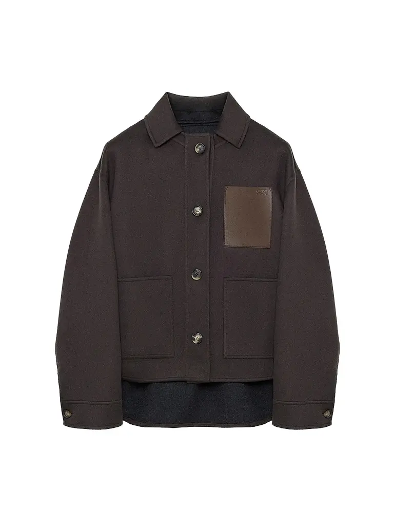 LOEWE Women's Collared Wool-Cashmere Workwear Jacket - Brown Grey | Image 1 LOEWE Women's Collared Wool-Cashmere Workwear Jacket - Brown Grey | Image 1