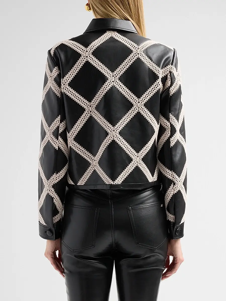 Cinq à Sept Women's Audree Crochet-Trim Faux Leather Jacket | Thumbnail 3