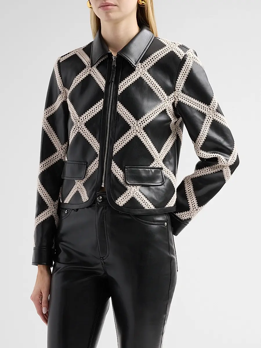 Cinq à Sept Women's Audree Crochet-Trim Faux Leather Jacket | Thumbnail 4