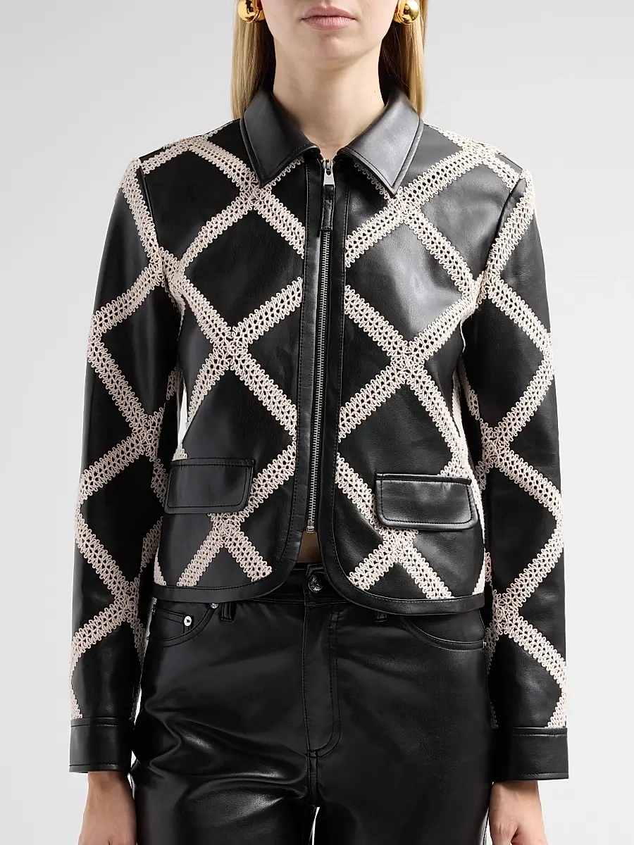 Cinq à Sept Women's Audree Crochet-Trim Faux Leather Jacket | Thumbnail 5