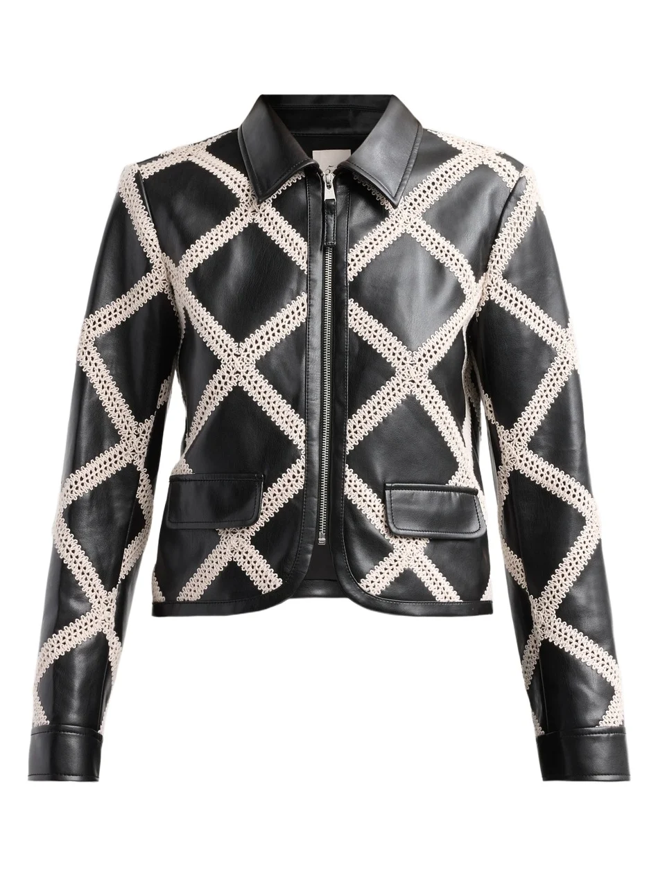 Women's Audree Crochet-Trim Faux Leather Jacket Women's Audree Crochet-Trim Faux Leather Jacket