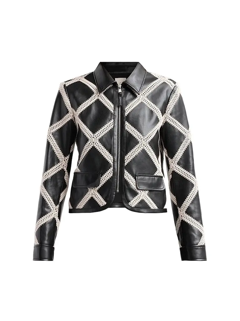 Cinq à Sept Women's Audree Crochet-Trim Faux Leather Jacket - Black Gardenia | Image 1 Cinq à Sept Women's Audree Crochet-Trim Faux Leather Jacket - Black Gardenia | Image 1