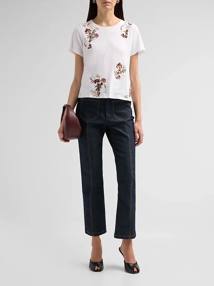 Cinq à Sept Women's Loveletter Floral Embroidered Cotton T-Shirt | Thumbnail 2 Cinq à Sept Women's Loveletter Floral Embroidered Cotton T-Shirt | Thumbnail 2