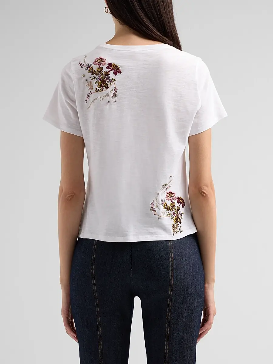 Cinq à Sept Women's Loveletter Floral Embroidered Cotton T-Shirt | Thumbnail 3 Cinq à Sept Women's Loveletter Floral Embroidered Cotton T-Shirt | Thumbnail 3