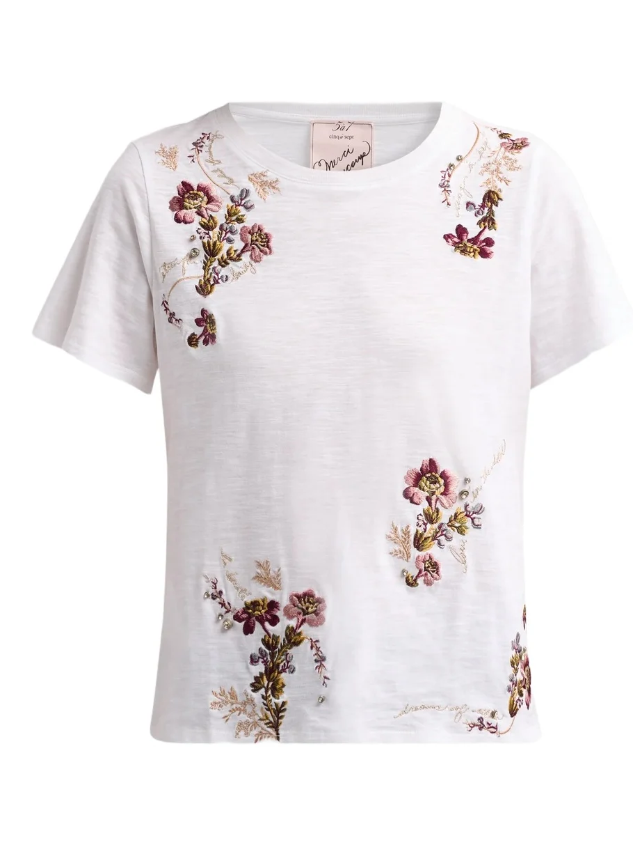 Cinq à Sept Women's Loveletter Floral Embroidered Cotton T-Shirt