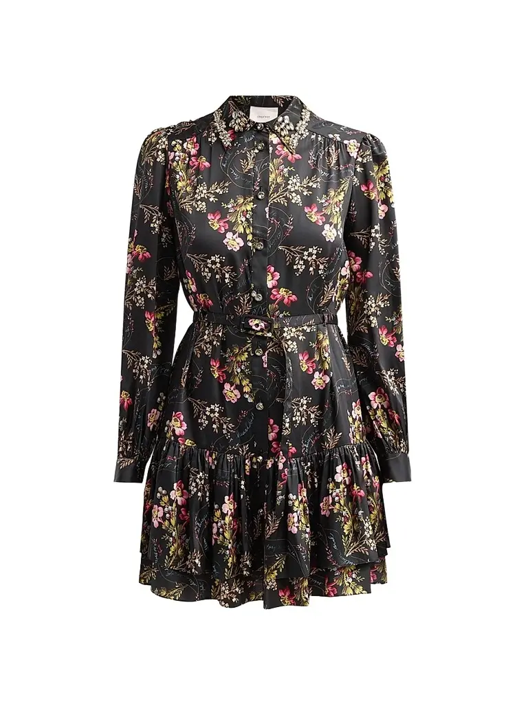 Cinq à Sept Women's Love Letter Floral Emilienne Mini Shirtdress - Black Multi | Image 1 Cinq à Sept Women's Love Letter Floral Emilienne Mini Shirtdress - Black Multi | Image 1