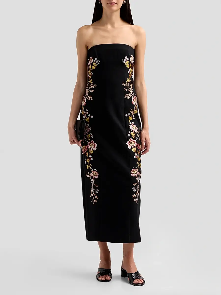 Cinq à Sept Women's Niles Loveletter Floral Embroidered Strapless Midi Dress | Thumbnail 2