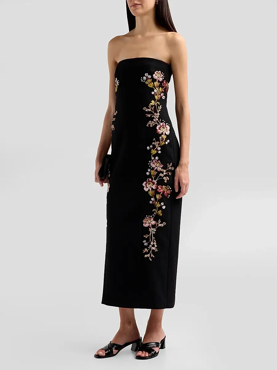 Cinq à Sept Women's Niles Loveletter Floral Embroidered Strapless Midi Dress | Thumbnail 4