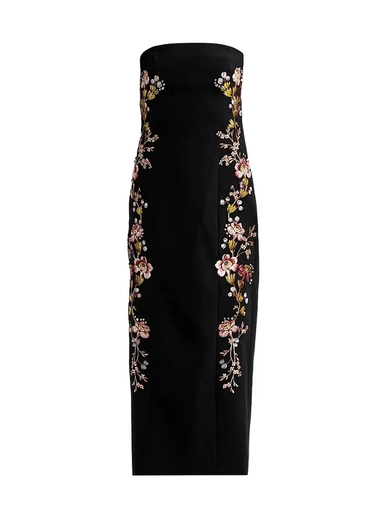 Cinq à Sept Women's Niles Loveletter Floral Embroidered Strapless Midi Dress - Black Multi | Image 1 Cinq à Sept Women's Niles Loveletter Floral Embroidered Strapless Midi Dress - Black Multi | Image 1