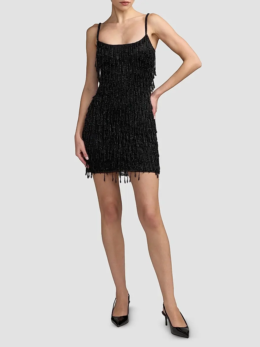 Mac Duggal Women's Beaded Fringe Mesh Mini Dress | Thumbnail 2 Mac Duggal Women's Beaded Fringe Mesh Mini Dress | Thumbnail 2
