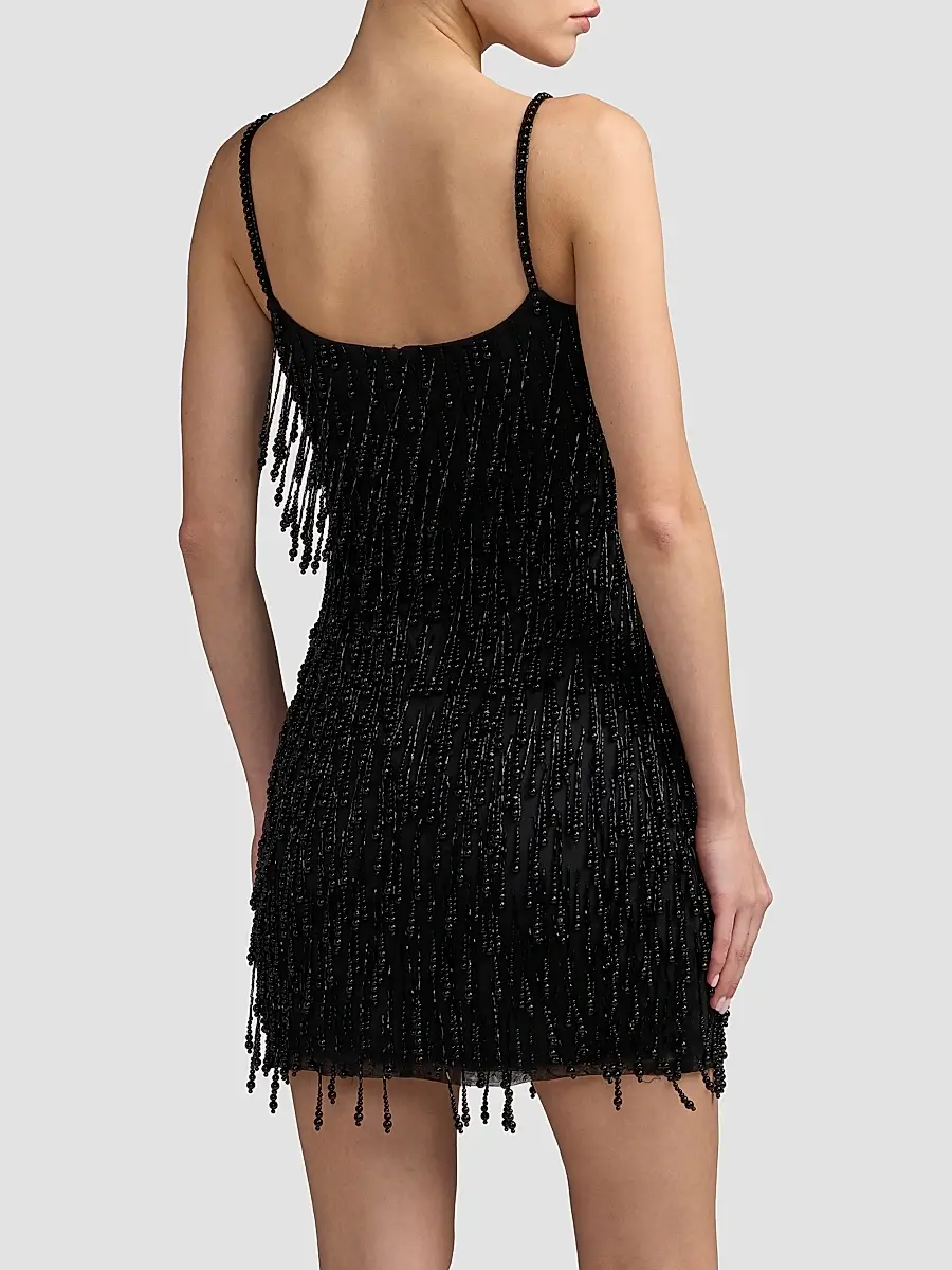 Mac Duggal Women's Beaded Fringe Mesh Mini Dress | Thumbnail 3 Mac Duggal Women's Beaded Fringe Mesh Mini Dress | Thumbnail 3