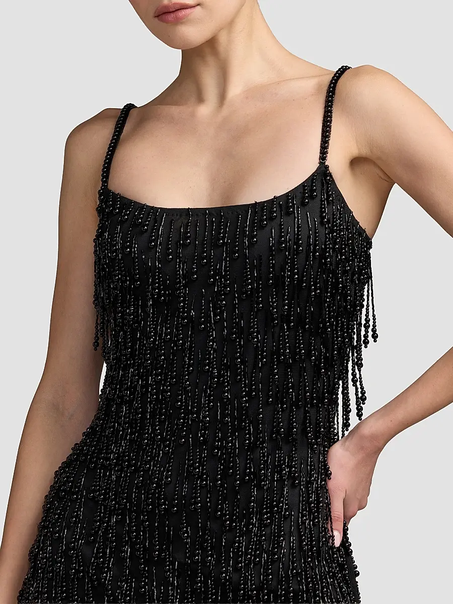 Mac Duggal Women's Beaded Fringe Mesh Mini Dress | Thumbnail 4 Mac Duggal Women's Beaded Fringe Mesh Mini Dress | Thumbnail 4