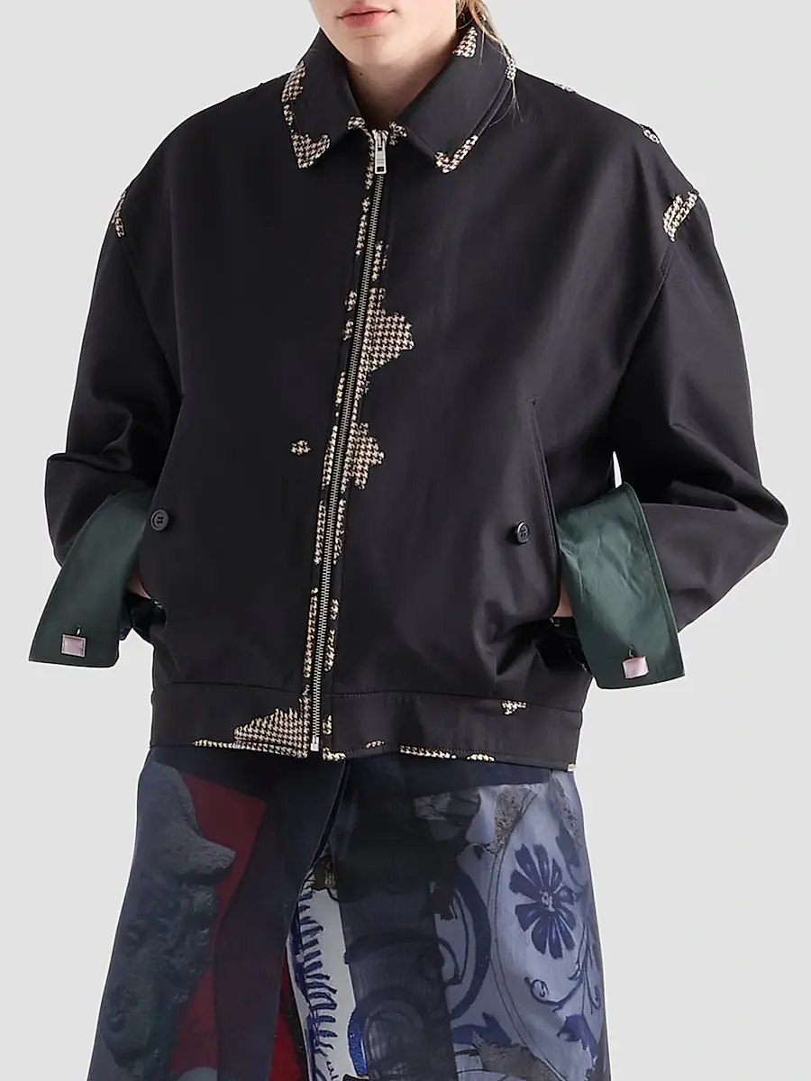 Prada Women's Bonded Leather and Houndstooth Jacket - Black | Thumbnail 3 Prada Women's Bonded Leather and Houndstooth Jacket - Black | Thumbnail 3