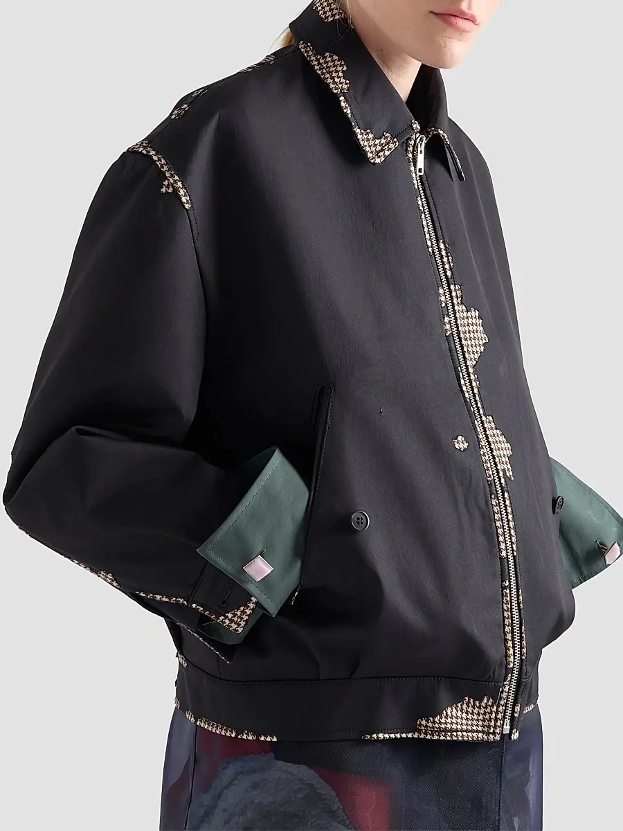Prada Women's Bonded Leather and Houndstooth Jacket - Black | Thumbnail 4 Prada Women's Bonded Leather and Houndstooth Jacket - Black | Thumbnail 4