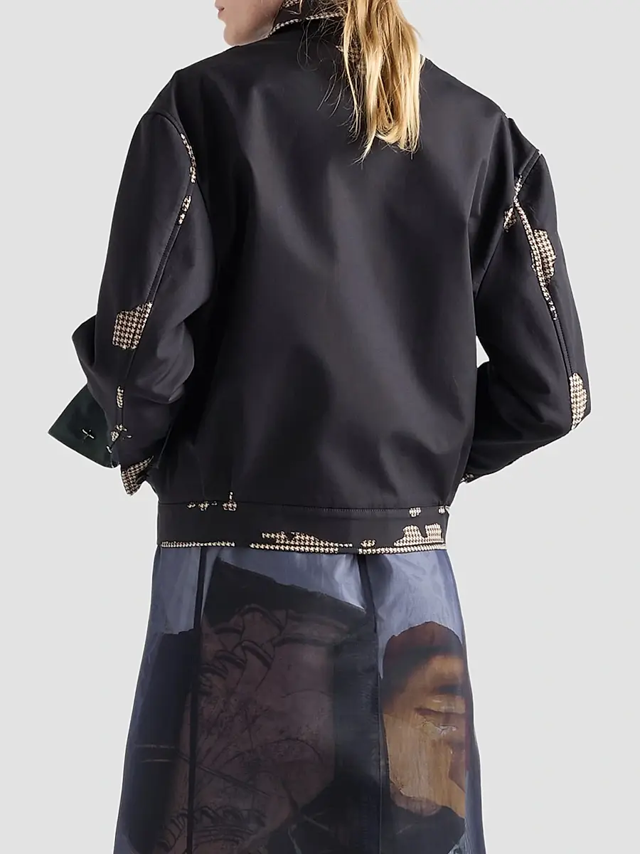 Prada Women's Bonded Leather and Houndstooth Jacket - Black | Thumbnail 5 Prada Women's Bonded Leather and Houndstooth Jacket - Black | Thumbnail 5