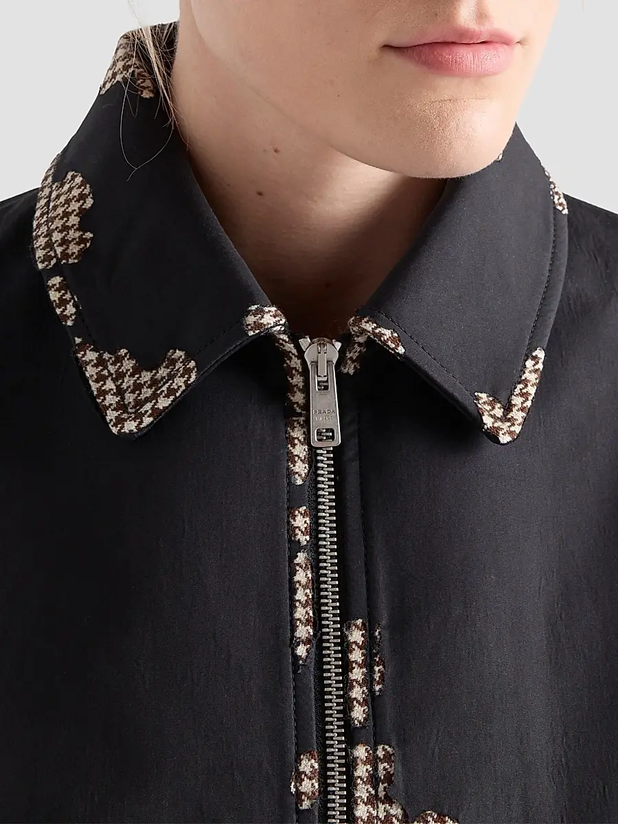 Prada Women's Bonded Leather and Houndstooth Jacket - Black | Thumbnail 7 Prada Women's Bonded Leather and Houndstooth Jacket - Black | Thumbnail 7