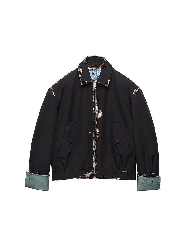 Prada Women's Bonded Leather and Houndstooth Jacket - Black - Size 2 | Image 1 Prada Women's Bonded Leather and Houndstooth Jacket - Black - Size 2 | Image 1