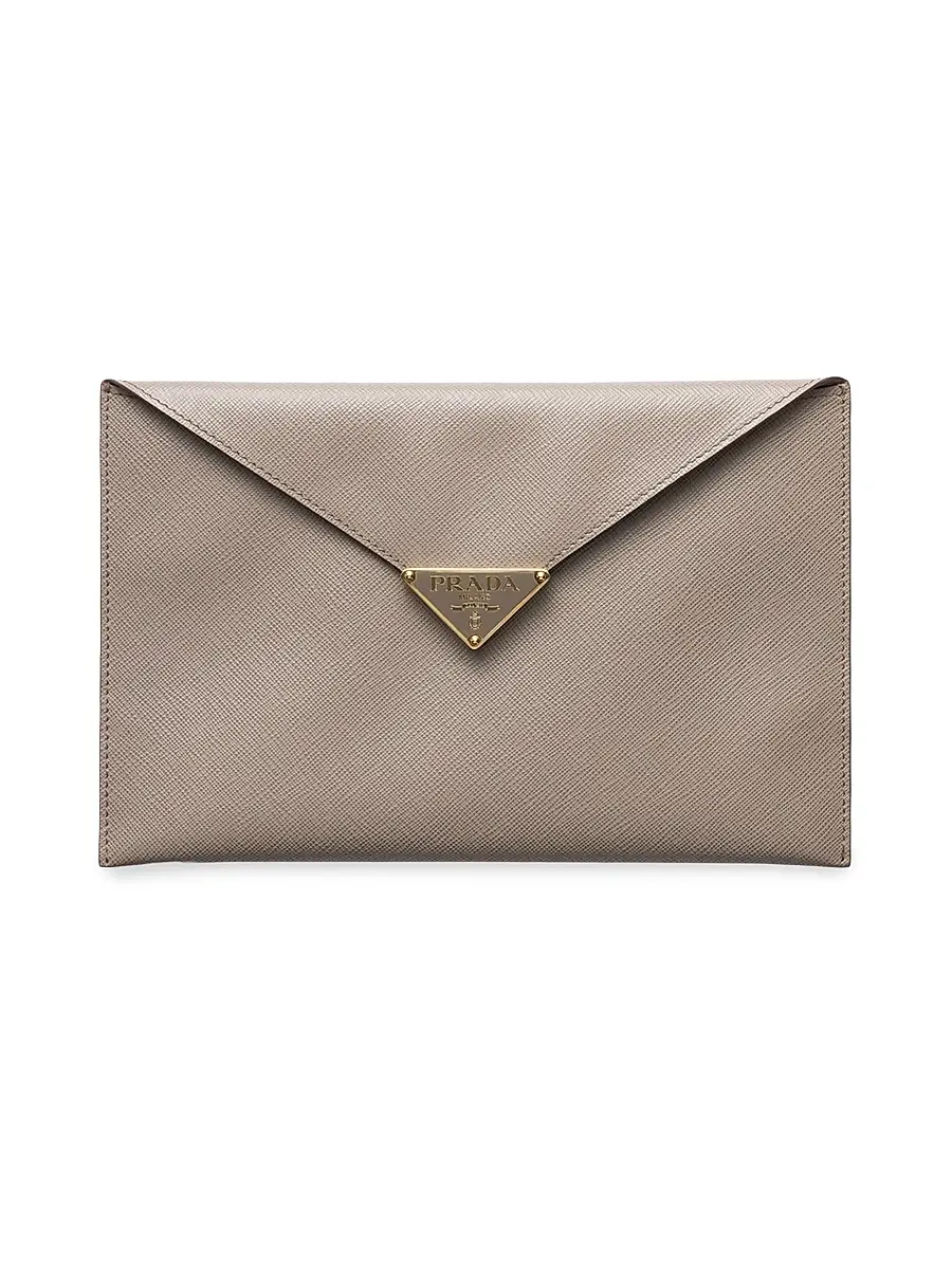Prada Women's Saffiano Leather Envelope Clutch - Light Brown | Image 1 Prada Women's Saffiano Leather Envelope Clutch - Light Brown | Image 1