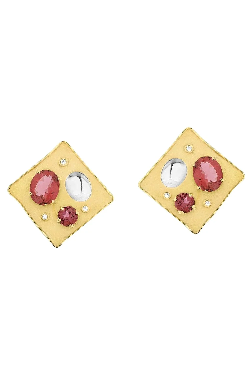 CAROL KAUFFMANN Pink Tourmaline Diamond Rocks Earrings