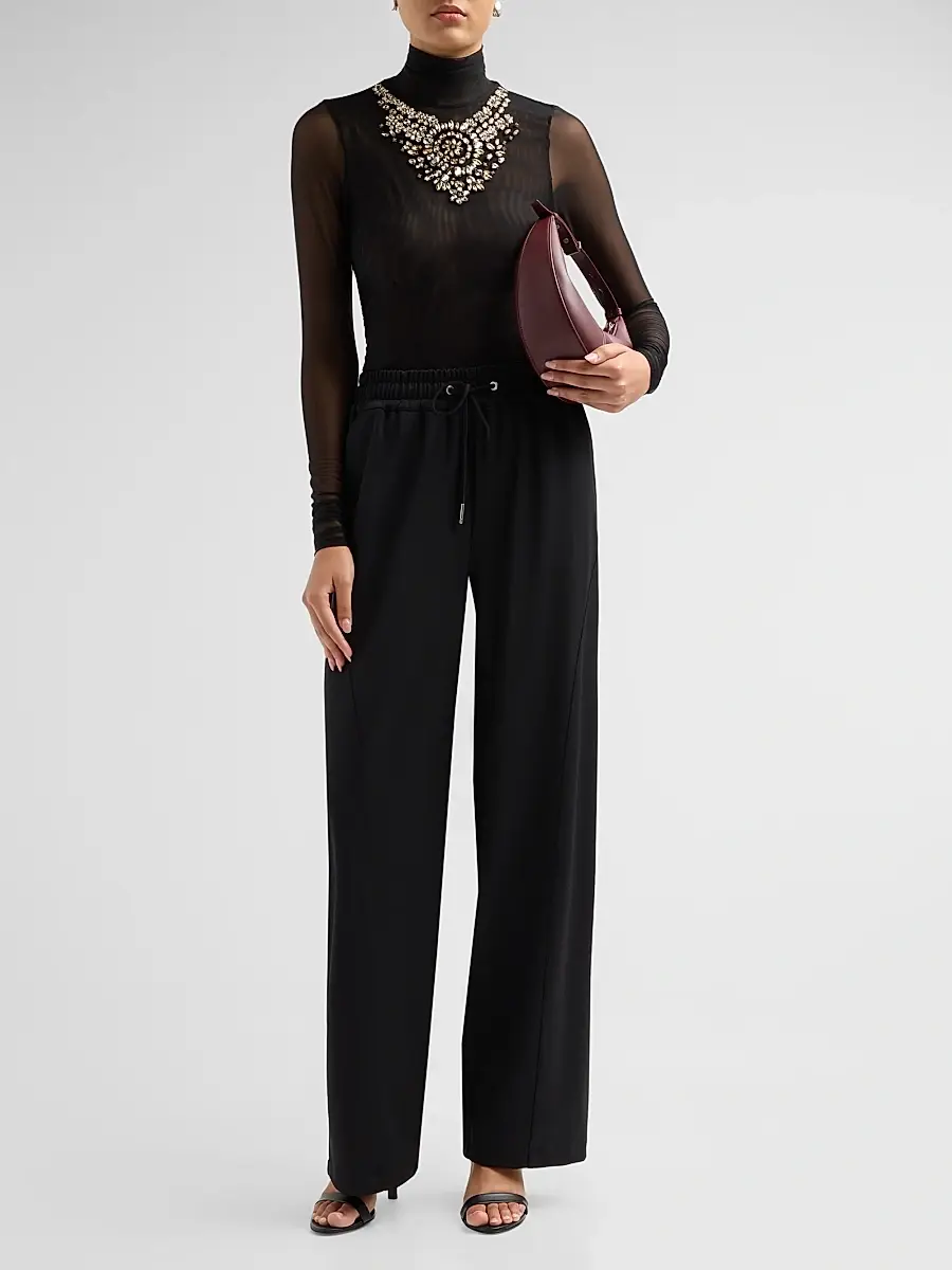 Cinq à Sept Women's Necklace-Detail Shirred Mesh Top | Thumbnail 2