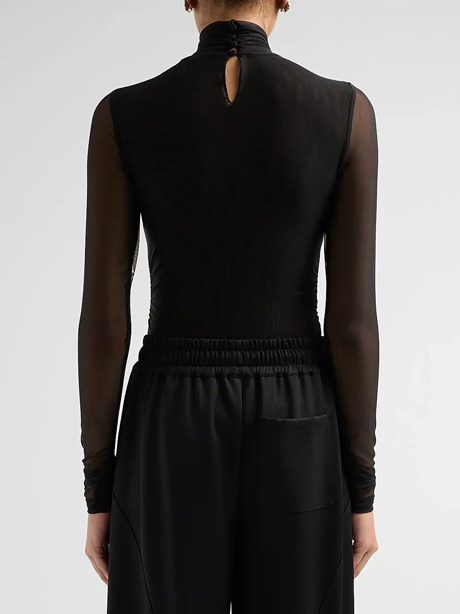 Cinq à Sept Women's Necklace-Detail Shirred Mesh Top | Thumbnail 3