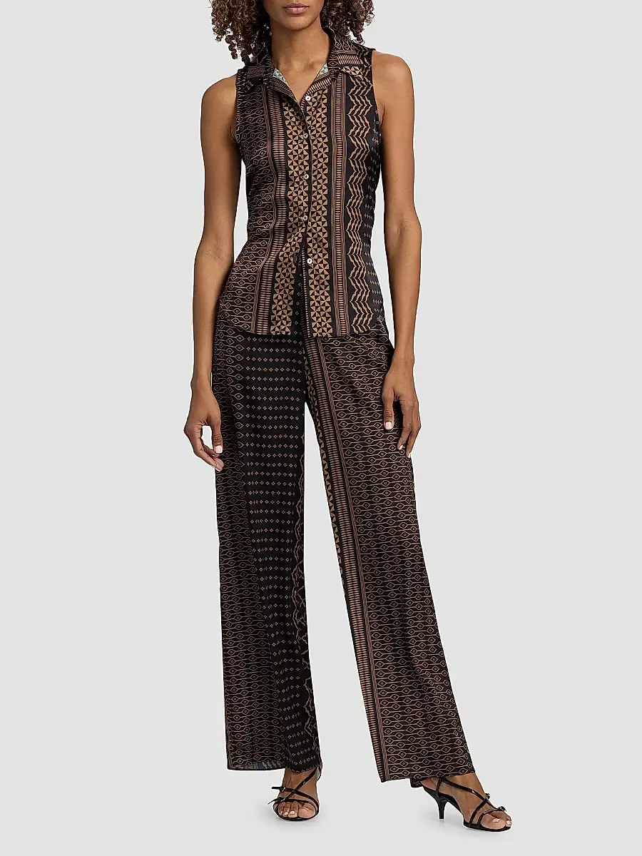Misa Los Angeles Women's Reya Geometric Button-Front Sleeveless Top | Thumbnail 2