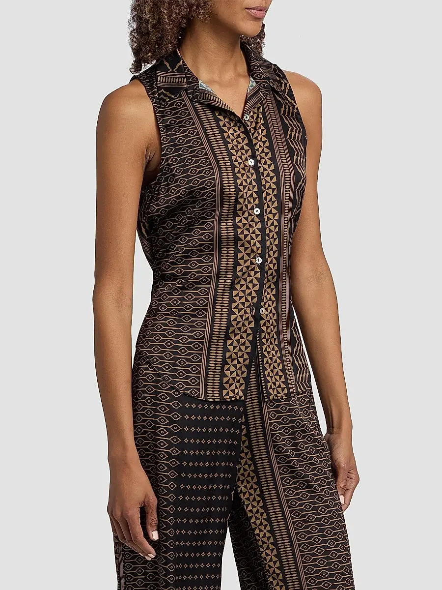 Misa Los Angeles Women's Reya Geometric Button-Front Sleeveless Top | Thumbnail 4