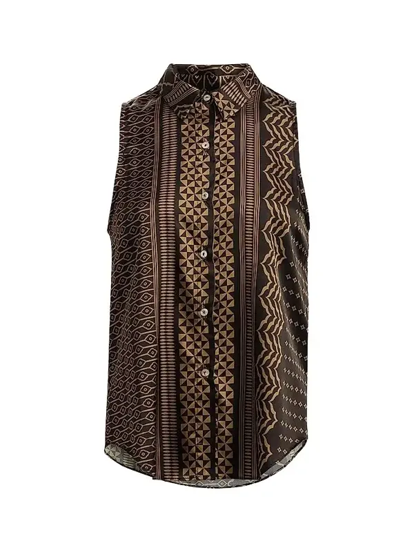 Women's Reya Geometric Button-Front Sleeveless Top