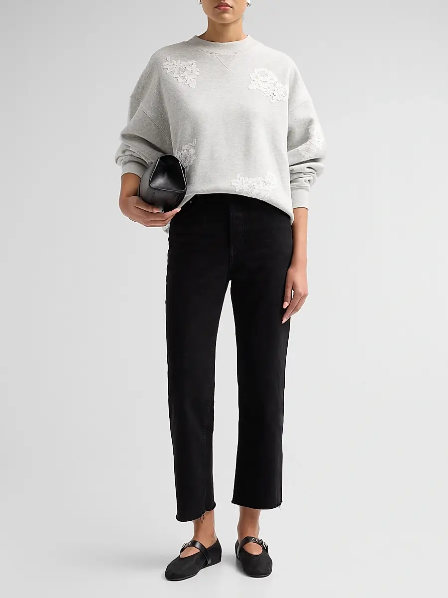 LoveShackFancy Women's Havenleigh Lace Applique Sweatshirt | Thumbnail 2 LoveShackFancy Women's Havenleigh Lace Applique Sweatshirt | Thumbnail 2