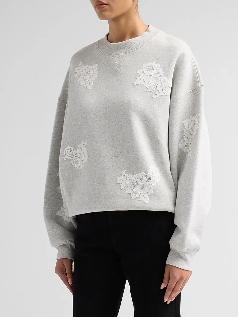 LoveShackFancy Women's Havenleigh Lace Applique Sweatshirt | Thumbnail 4 LoveShackFancy Women's Havenleigh Lace Applique Sweatshirt | Thumbnail 4
