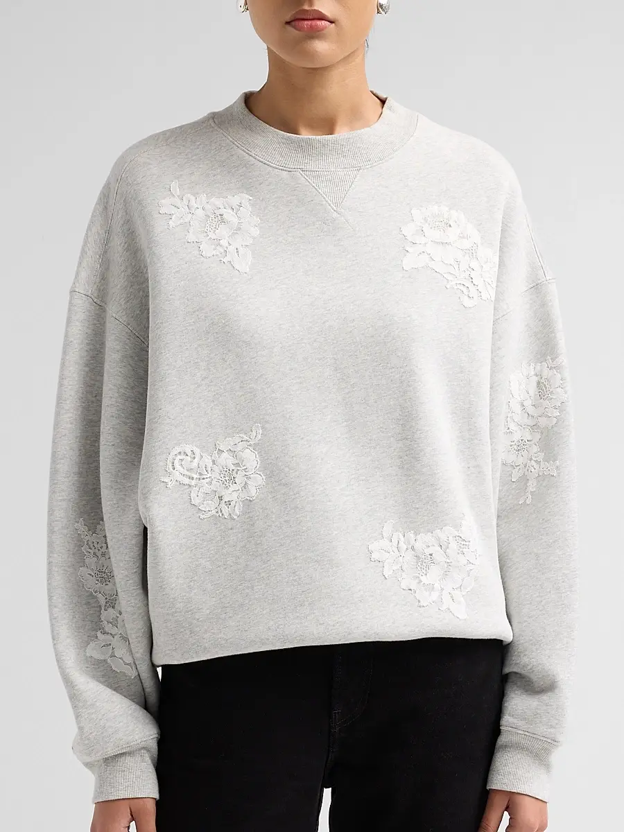 LoveShackFancy Women's Havenleigh Lace Applique Sweatshirt | Thumbnail 5 LoveShackFancy Women's Havenleigh Lace Applique Sweatshirt | Thumbnail 5